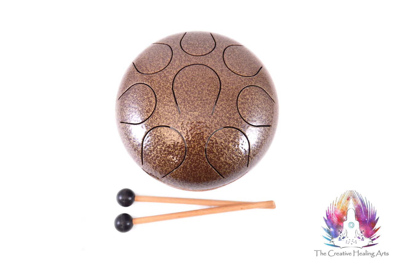432 Hz Metal Chakra Drum Logo Brown 12" X 6"